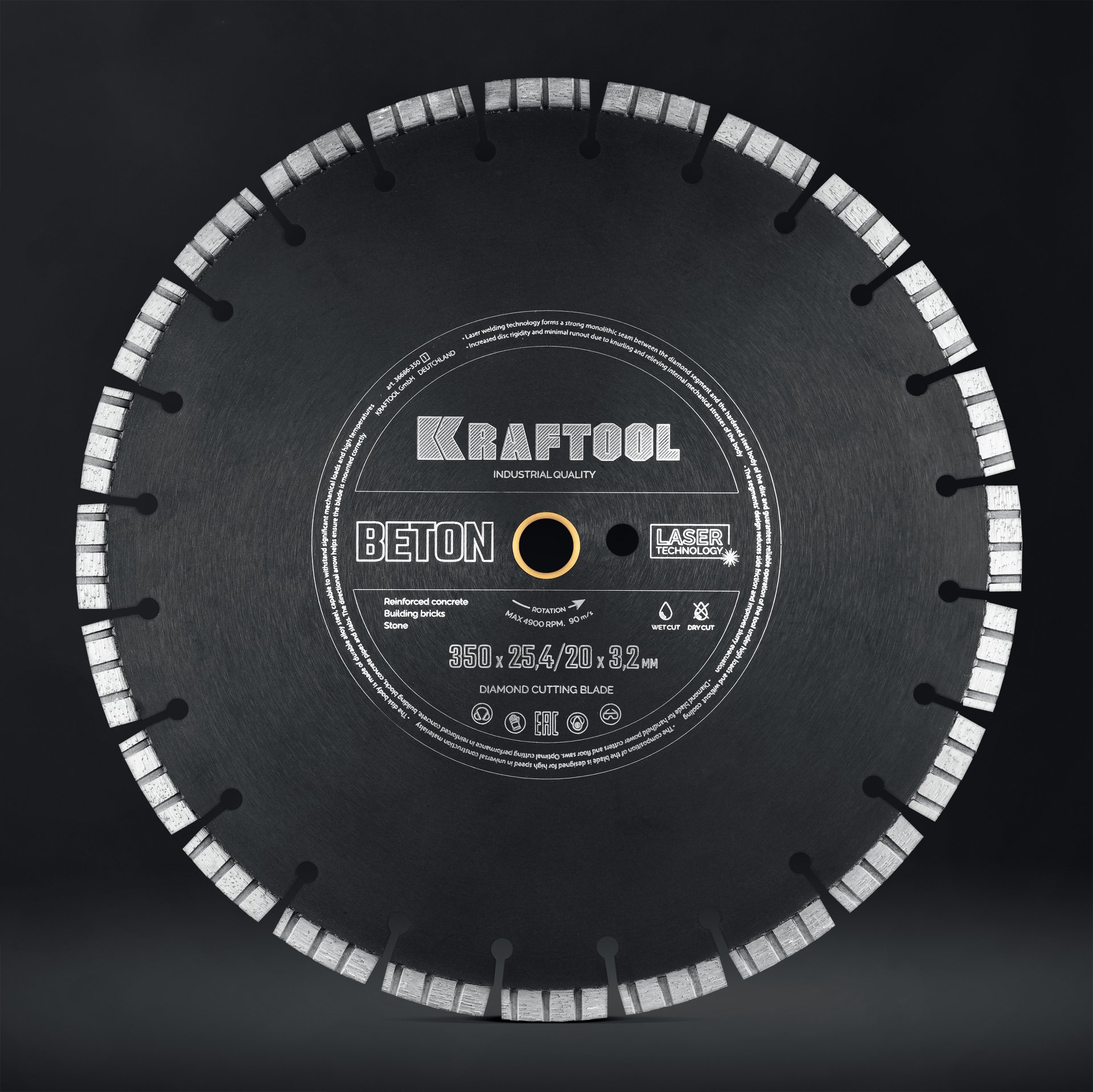 KRAFTOOL BETON 350 мм (25.4/20 мм, 12х3.2 мм), алмазный диск (36686-350)