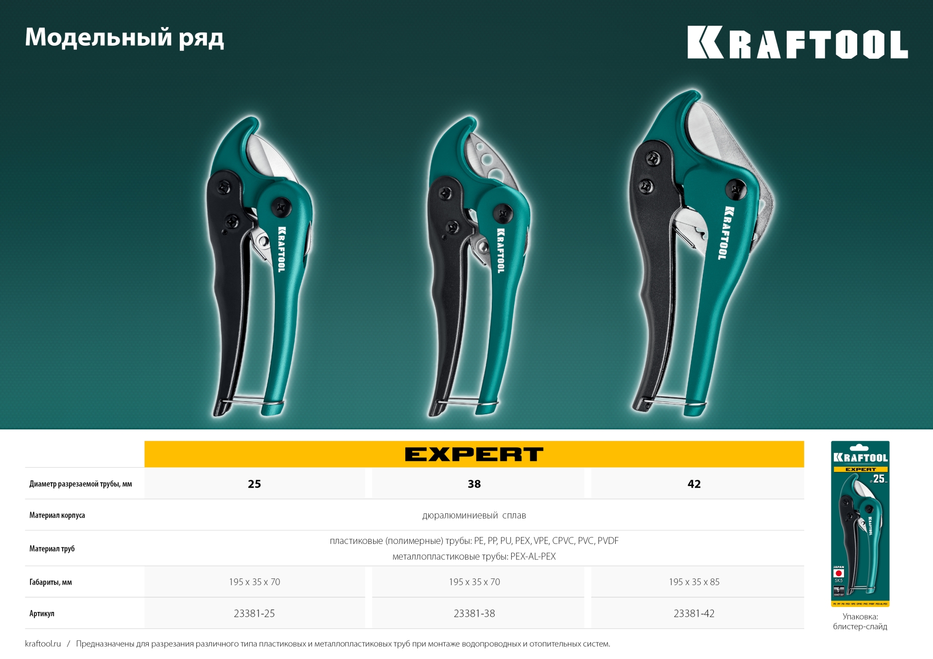 KRAFTOOL до 25 мм, высокоскоростной труборез по металлопластиковым и пластиковым трубам (23381-25)