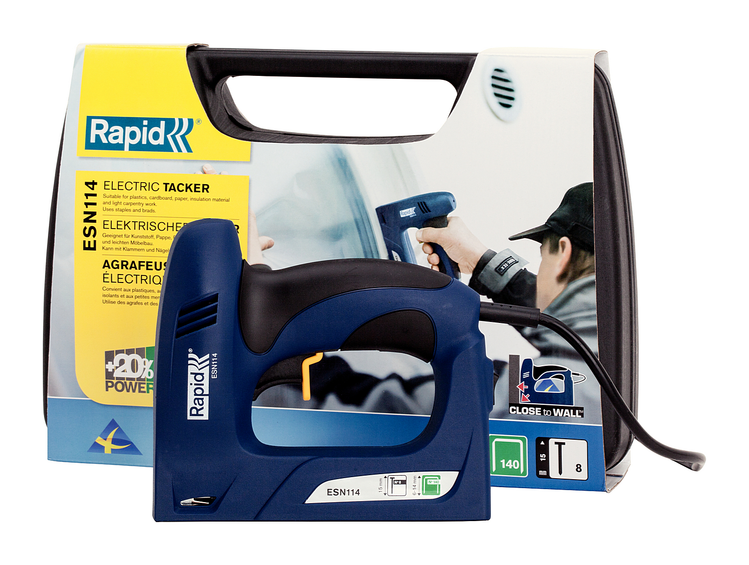 RAPID R:El.Staple Gun ESN114, тип 140 и гвоздей 300, 2-в-1, нейлер-степлер (гвозде/скобозабиватель) электрический для скоб (5000131)