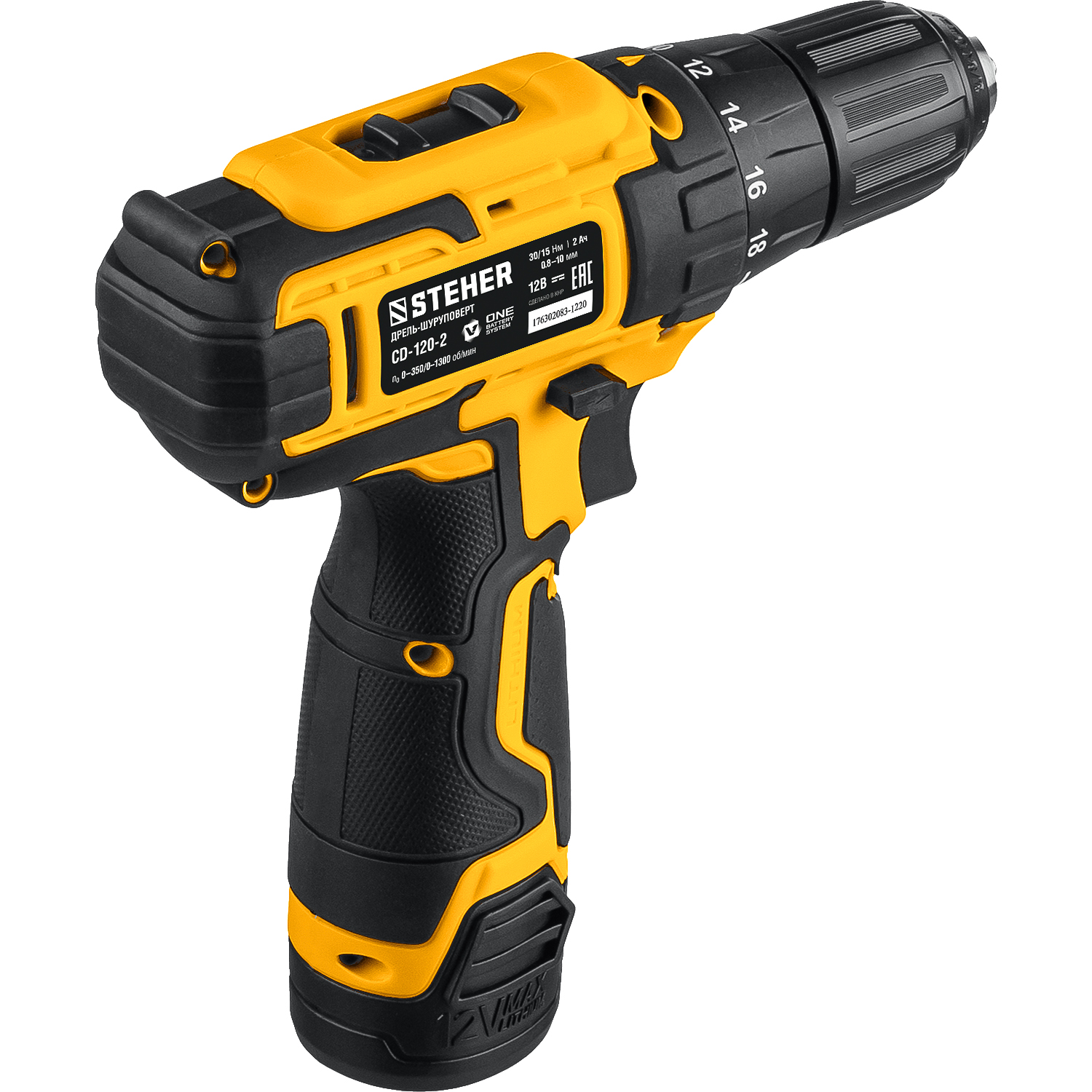 STEHER 12 В, 30 Н·м, 2 АКБ (2 А·ч), дрель-шуруповерт, кейс (CD-120-2)