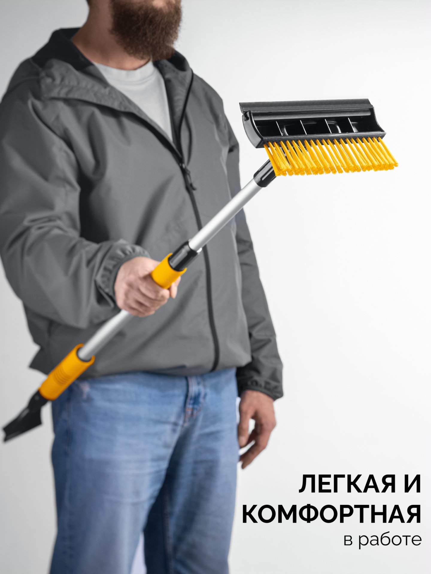 STAYER телескопическая щётка с поворотной головой и водосгоном от снега автомобильная, 990-1445 мм (61042-145)