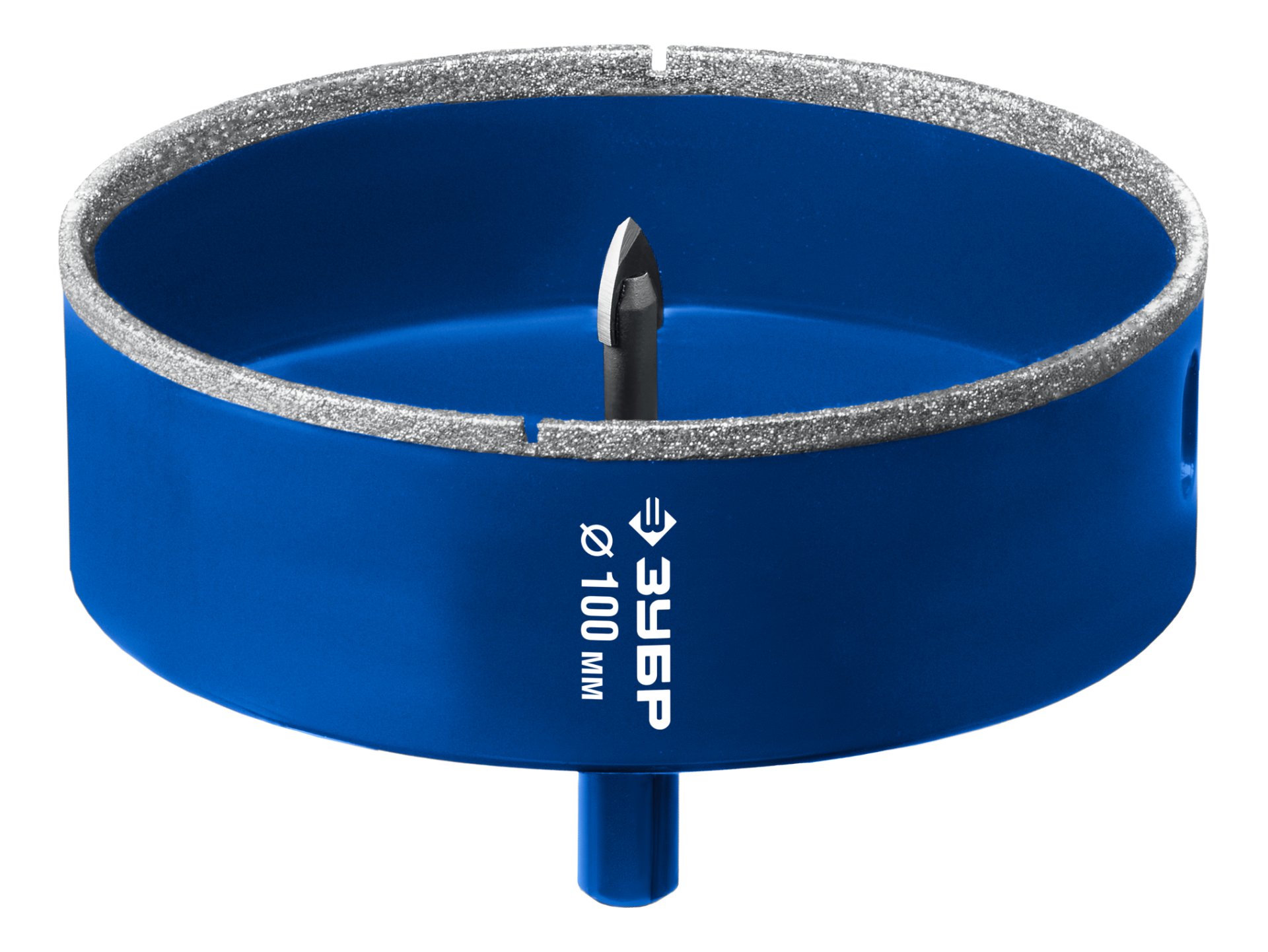 ЗУБР АГК d 100 мм (центр. сверло, трехгр. хвост, Р60), Алмазная коронка, Профессионал (29850-100)