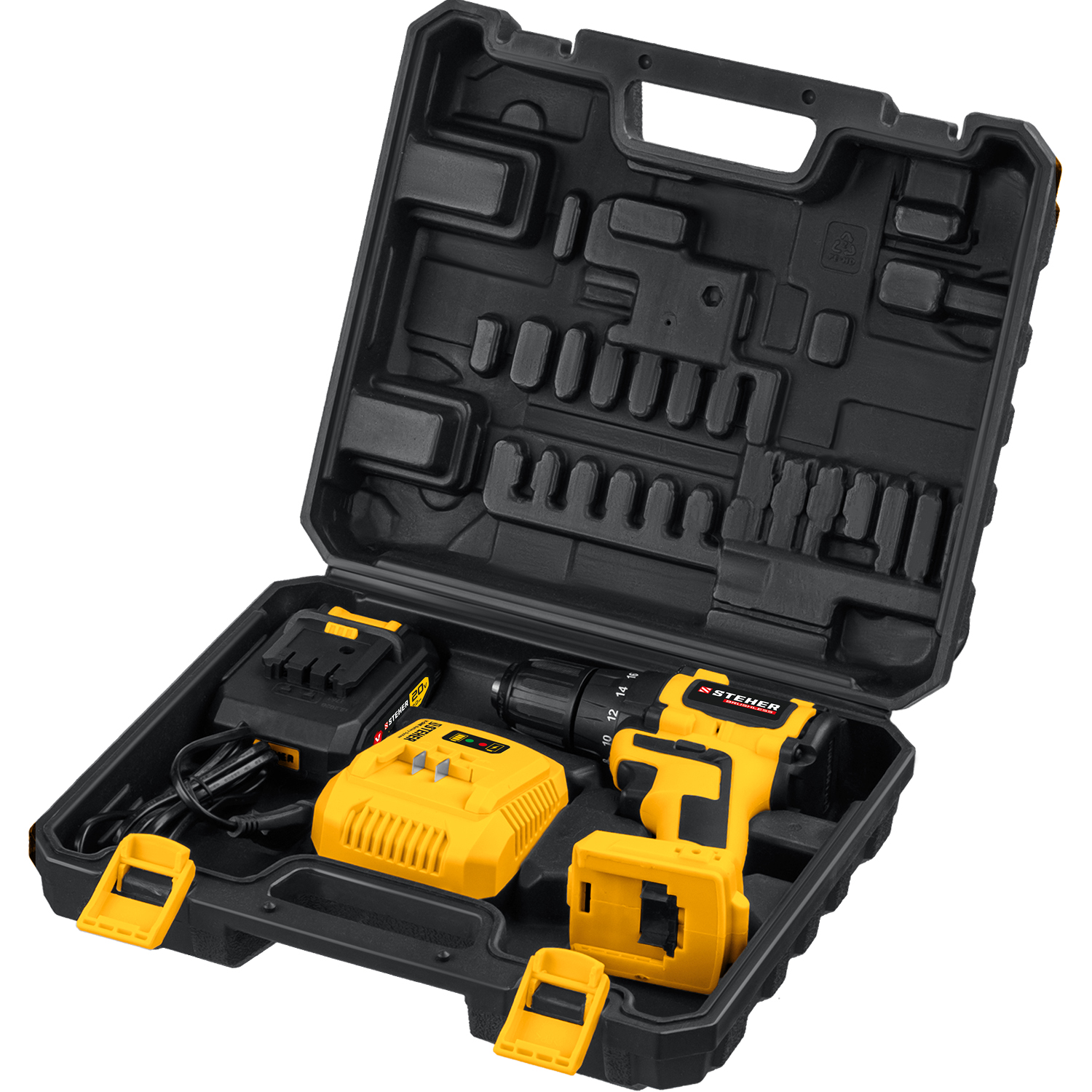 STEHER V1, 20 В, 45 Н·м, 1 АКБ (2 А·ч), бесщеточная дрель-шуруповерт, кейс (CDB-200-1)