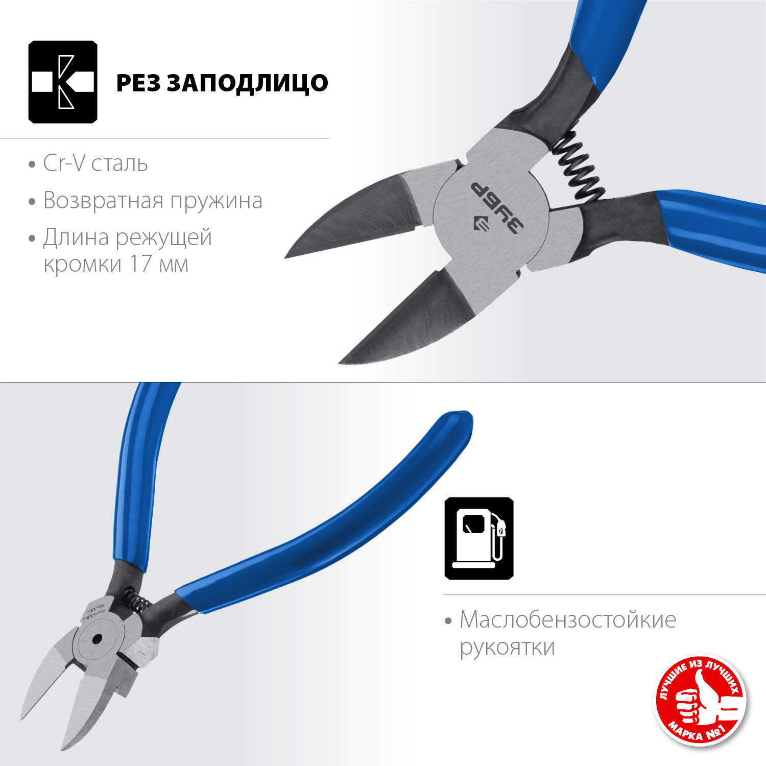ЗУБР Бульдог, 125 мм, для пластика и меди, мини бокорезы, Профессионал (22175-8-15)