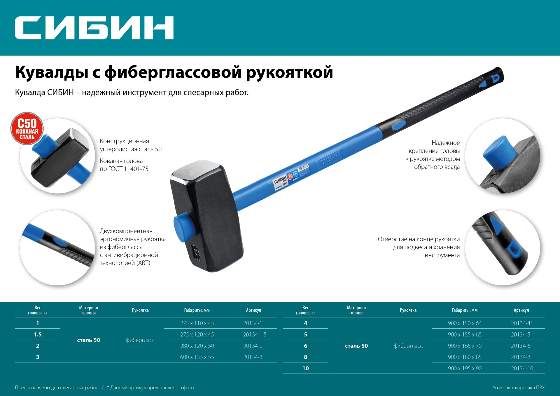 СИБИН кувалда с фиберглассовой рукояткой (20134-2)