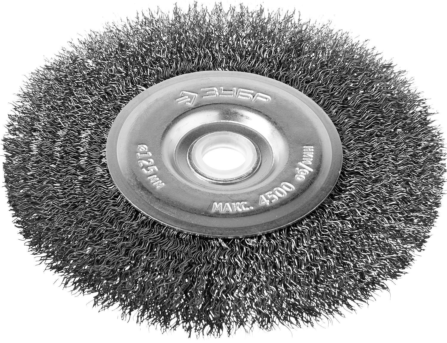 ЗУБР 125 х 12.7 мм, витая, стальная проволока 0.3 мм, дисковая щетка-крацовка для точильно-шлифовального станка, Профессионал (35185-125)