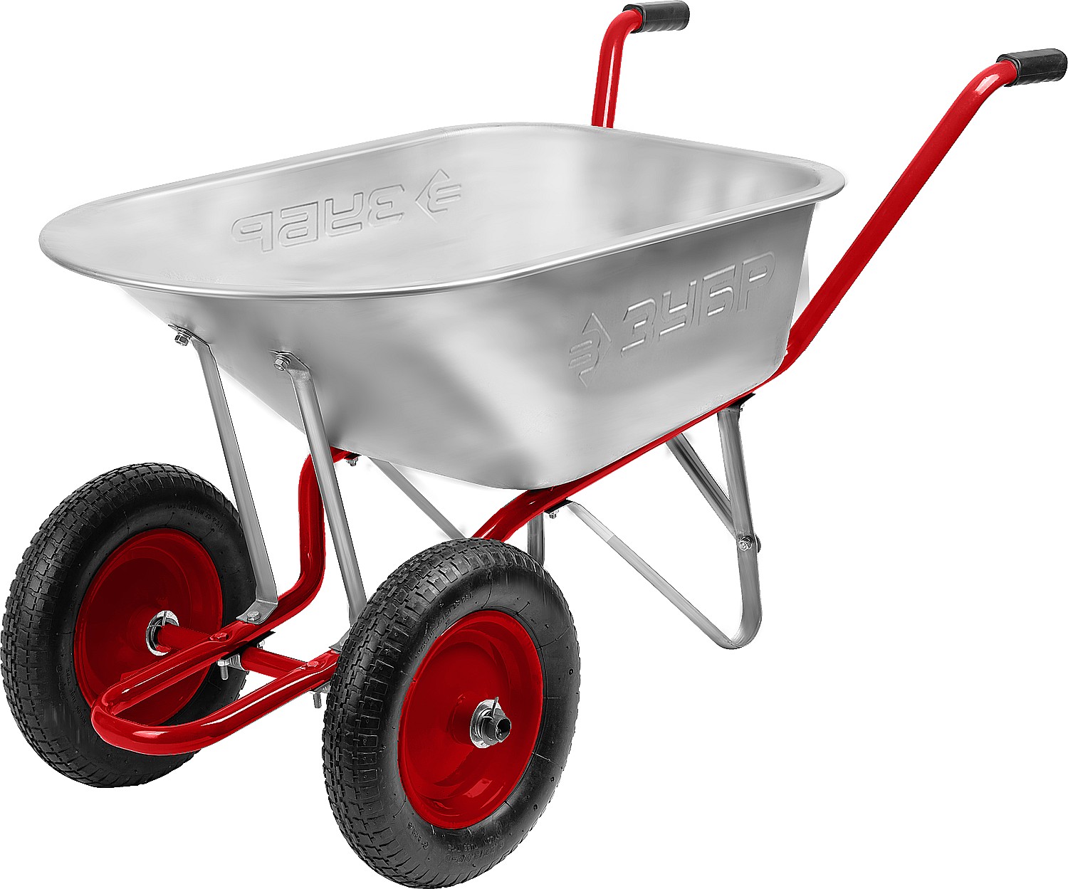 ЗУБР Т-21, 90 л, 180 кг, двухколесная, пневматические колеса, садово-строительная тачка (39952)