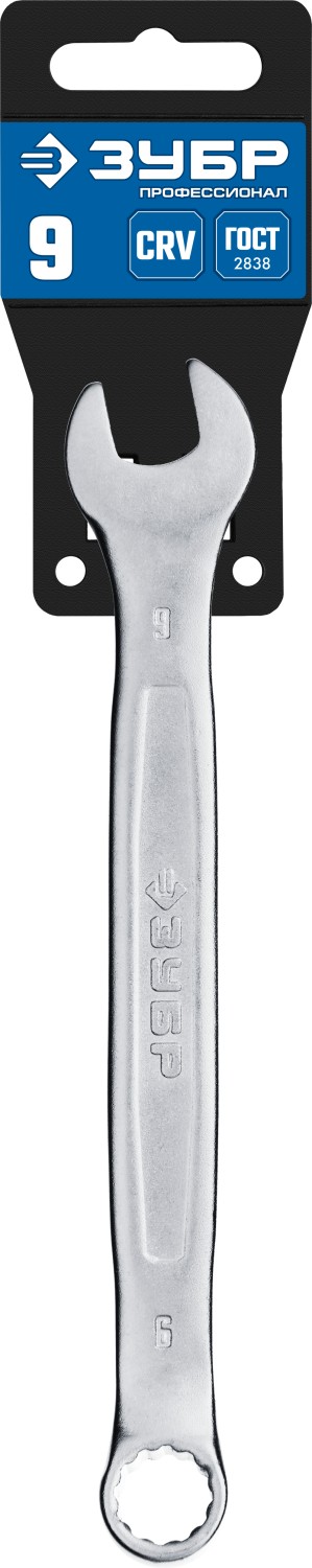 ЗУБР 9 мм, комбинированный гаечный ключ, Профессионал (27087-09)