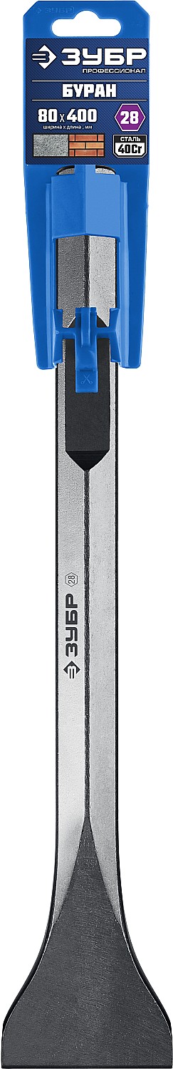 ЗУБР БУРАН, 80 х 400 мм, HEX 28, плоское изогнутое зубило, Профессионал (29372-80-400)