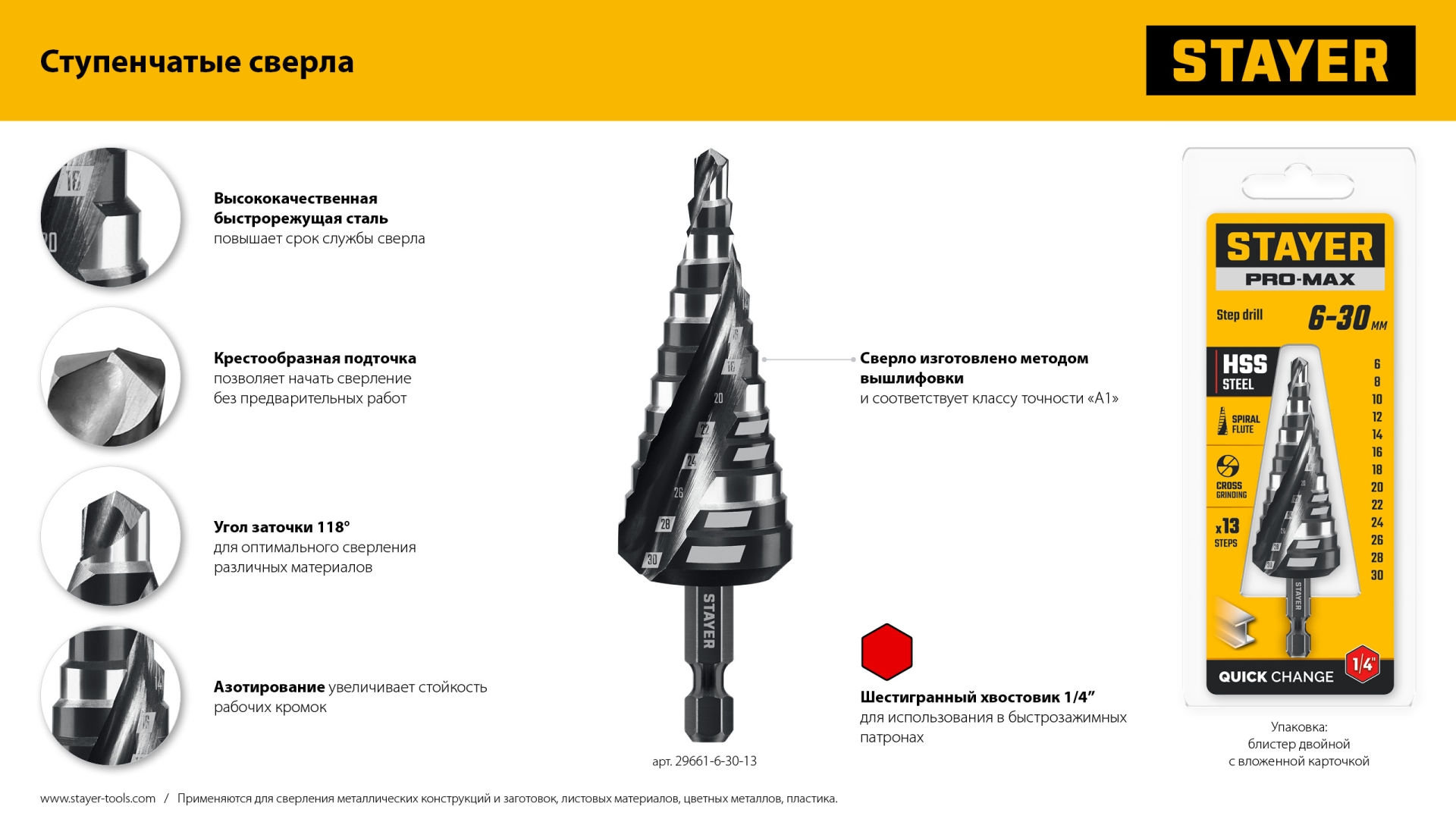 STAYER Pro-Max 3 шт, 4-30мм, винтовая спираль, набор сверл ступенчатых (29661-4-30-H3)
