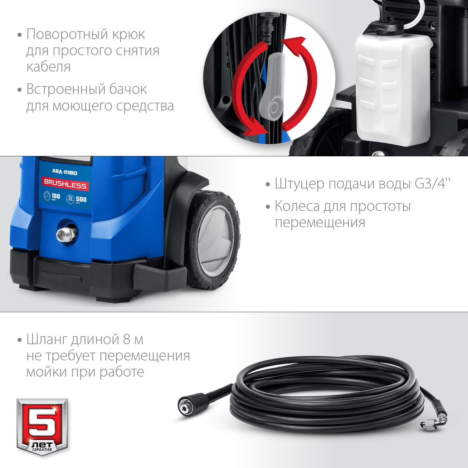 ЗУБР 180 Атм, 2300 Вт, мойка высокого давления, пистолет МИГ-280, Профессионал (АВД-П180)