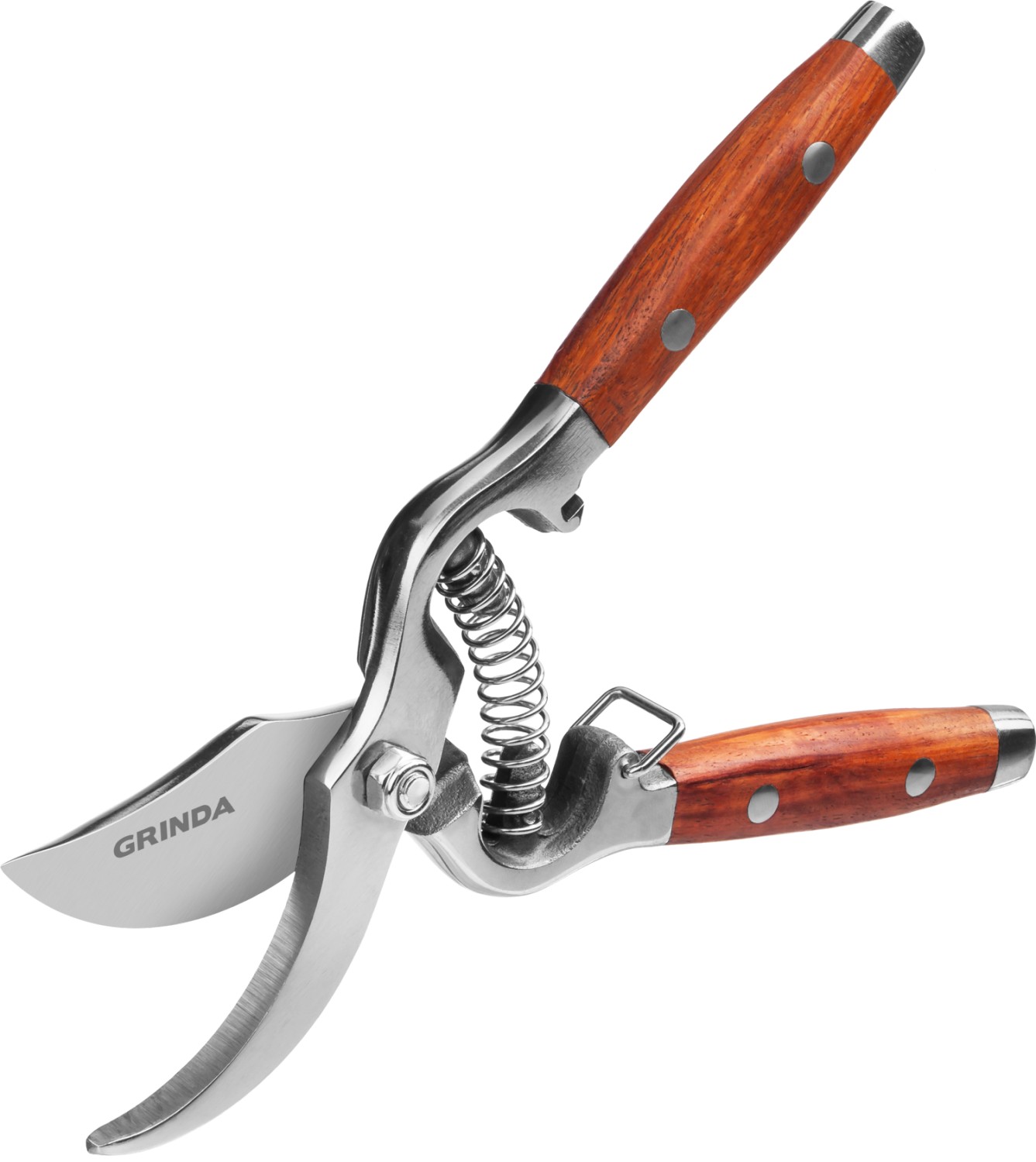 GRINDA P-15, 210 мм, нержавеющая сталь, с деревянными рукоятками, цельнокованый плоскостной секатор, PROLine (423415)