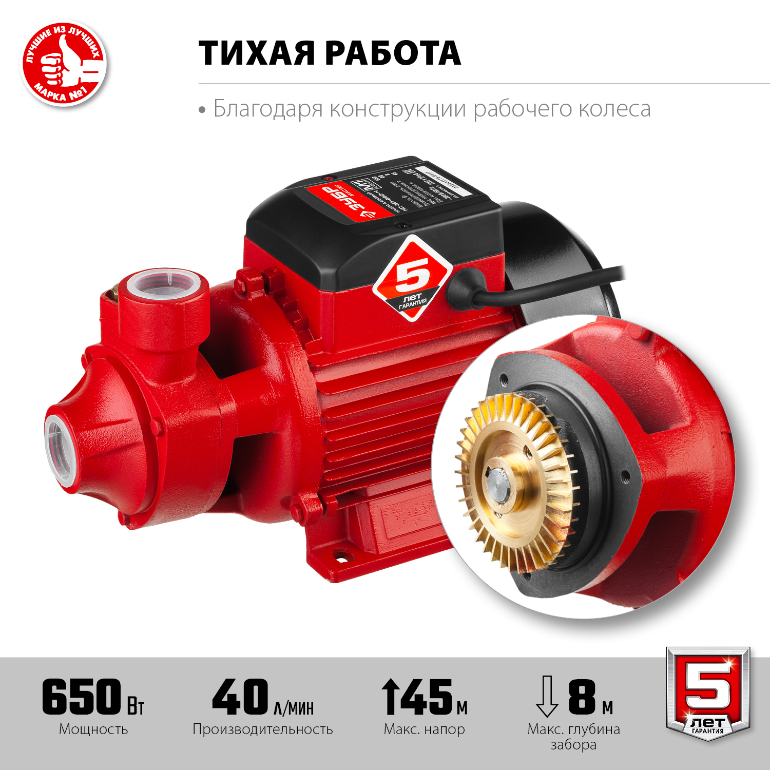 ЗУБР 650 Вт , поверхностный вихревой насос, корпус из чугуна (НС-М1-650-Ч)