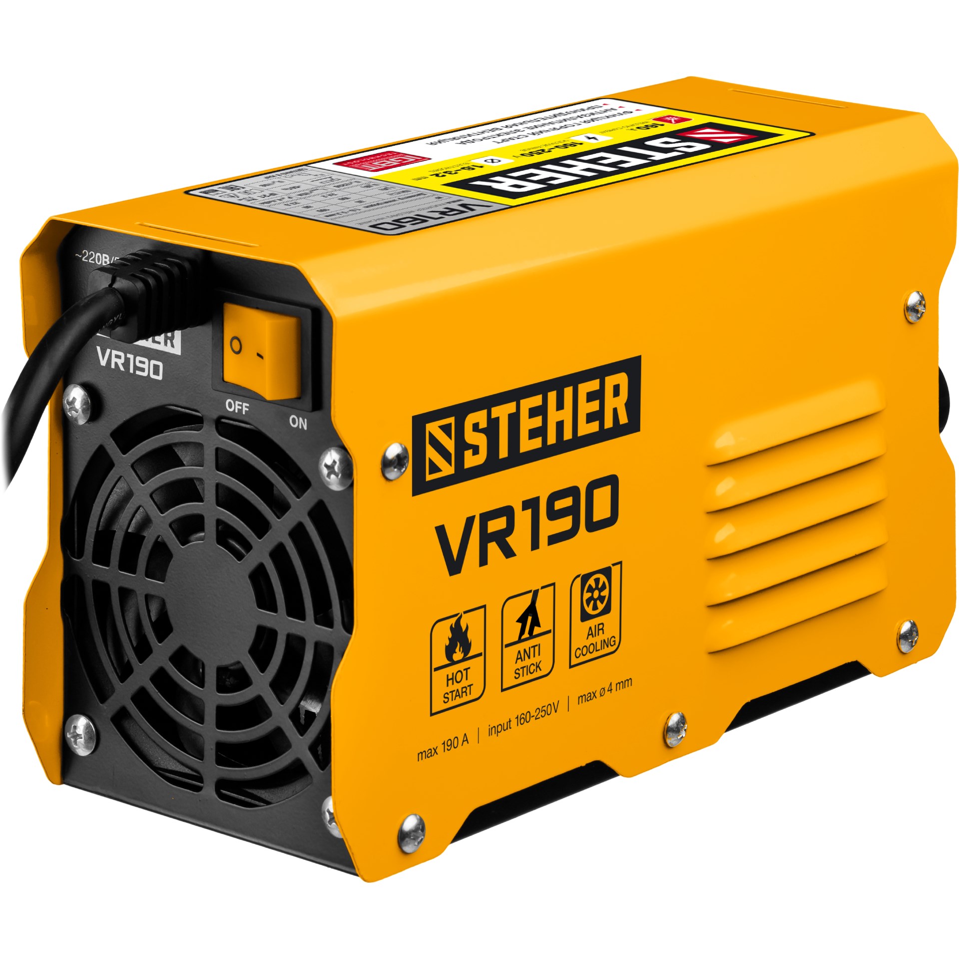 STEHER ММА, 190 А, сварочный аппарат инверторный, макс. электрод Ø 4.0 мм (VR-190)