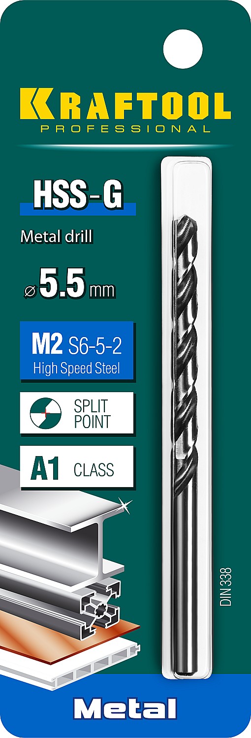 KRAFTOOL HSS-G, 5.5 х 93 мм, сталь P6M5, сверло по металлу (29651-5.5)