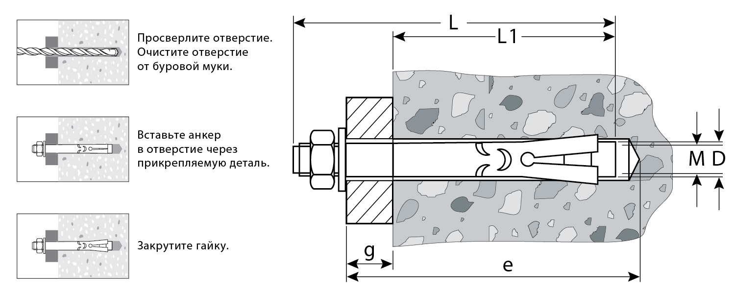ЗУБР 8 х 65 мм, 50 шт, анкерный болт с гайкой, Профессионал (302342-08-065)
