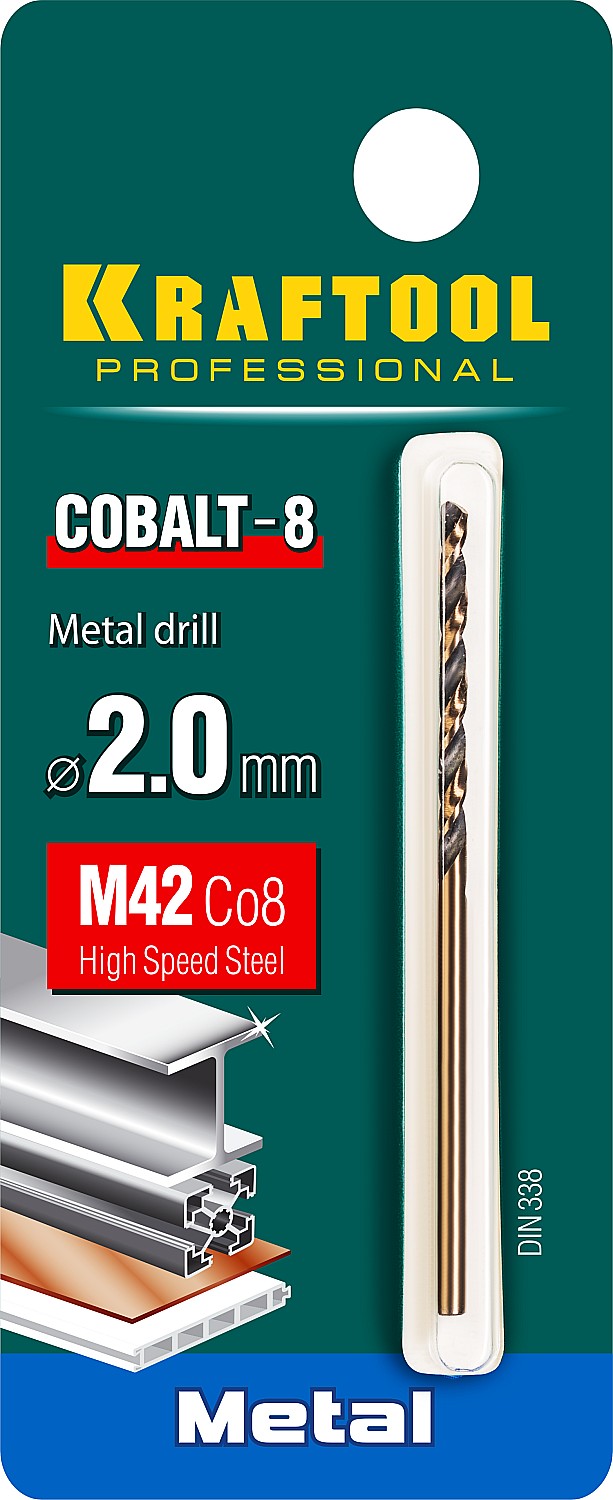 KRAFTOOL COBALT-8, 2.0 х 49 мм, сталь М42, HSS-Co(8%), сверло по металлу (29656-2)