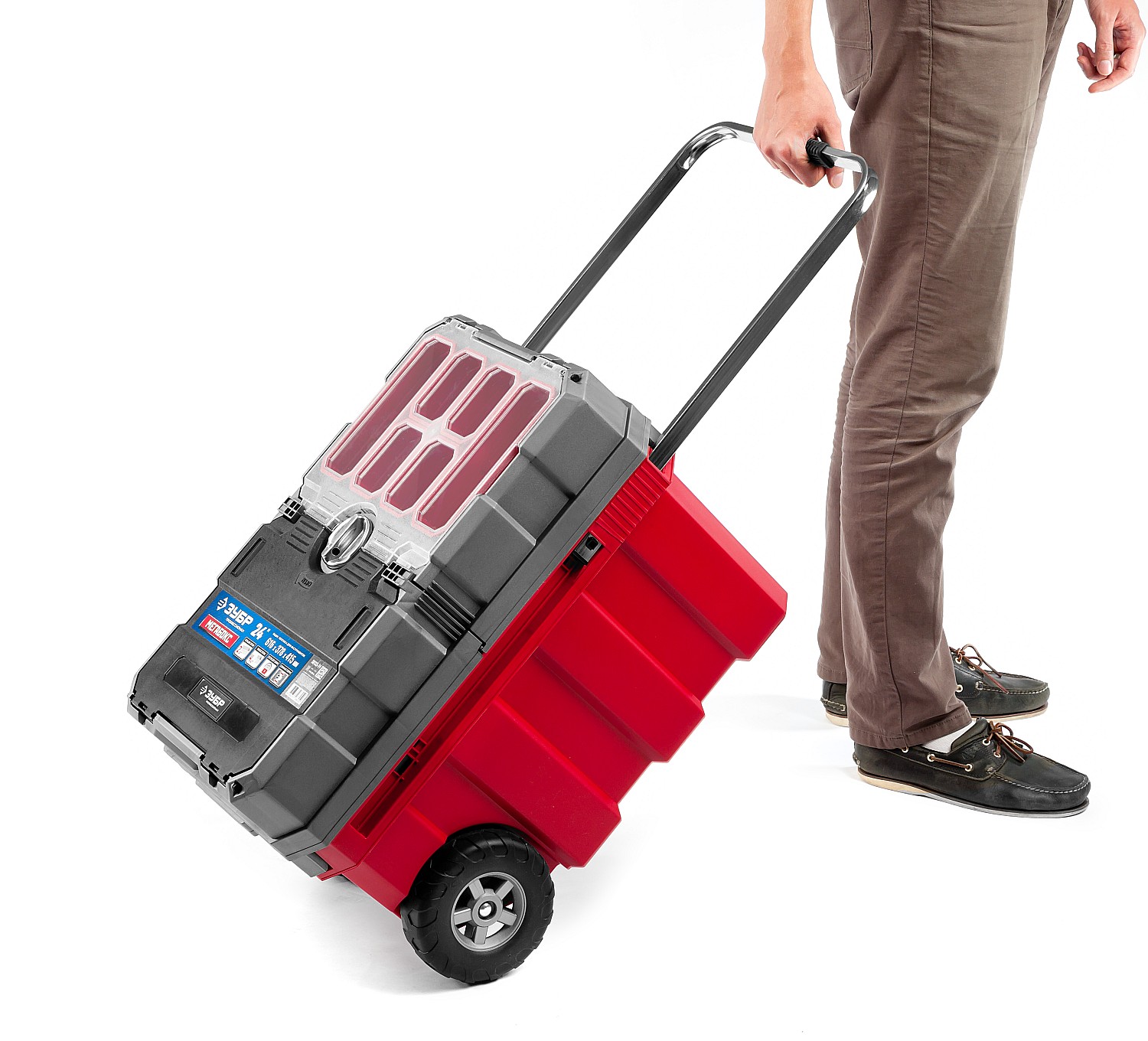 ЗУБР МЕГАБОКС-24, 616 х 378 х 415 мм, (24″), пластиковый ящик-тележка для инструментов, Профессионал (38133-24)