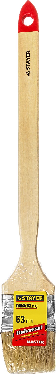 STAYER UNIVERSAL, 63 мм, 2,5″, светлая натуральная щетина, деревянная ручка, все виды ЛКМ, радиаторная кисть , радиаторная кисть (0112-63)