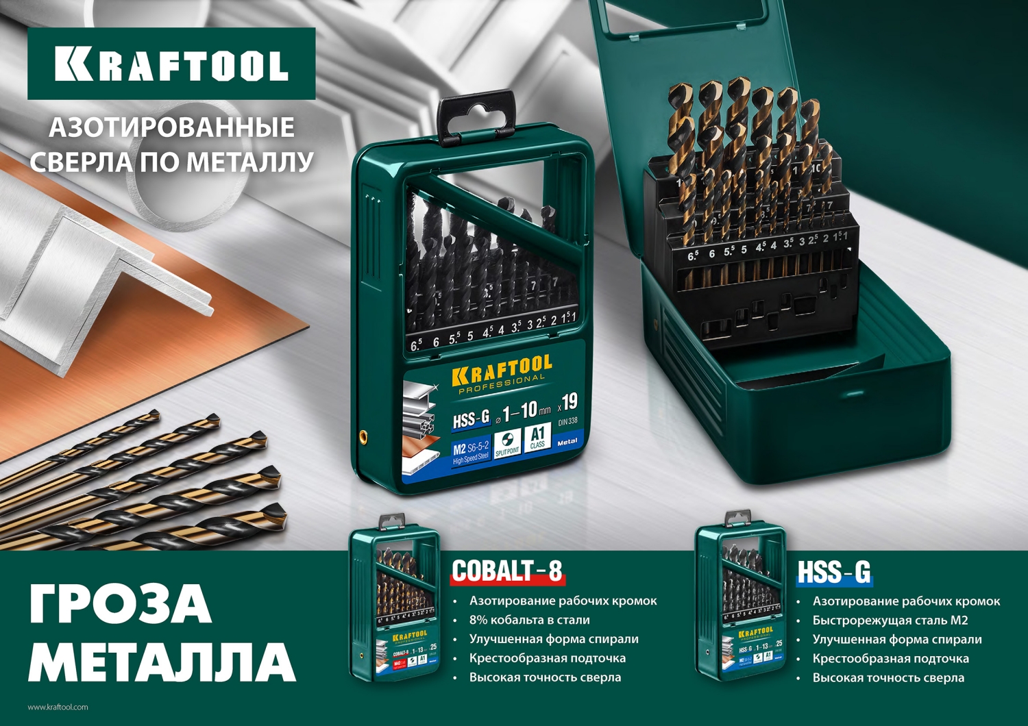 KRAFTOOL HSS-G, 2.5 х 57 мм, сталь P6M5, сверло по металлу (29651-2.5)
