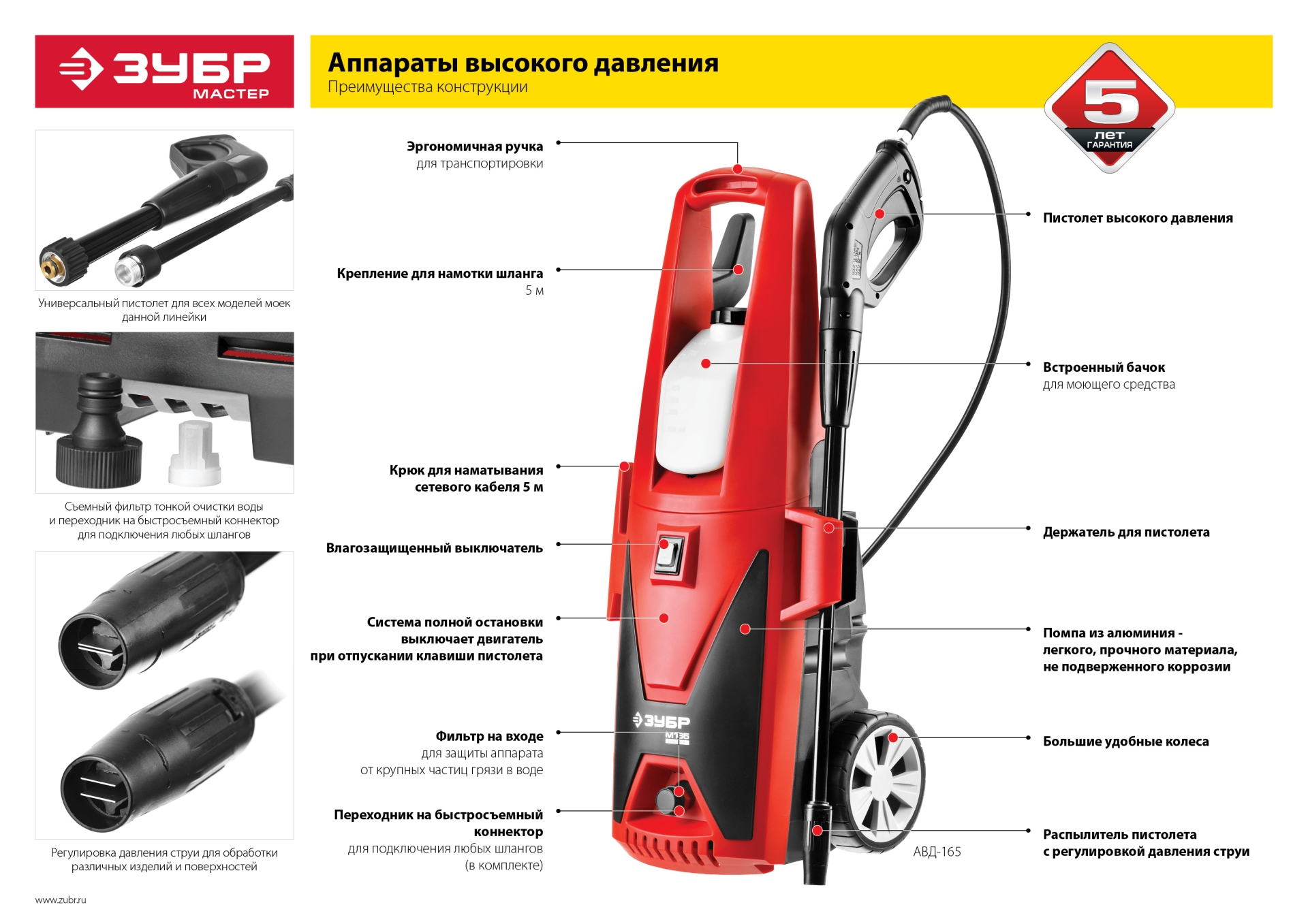 ЗУБР 165 Атм, 2400 Вт, мойка высокого давления (АВД-165)