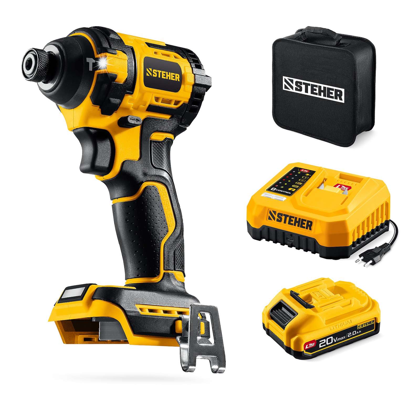 STEHER 20 В, 180 Н·м, 1 АКБ LMS (2 А·ч), бесщеточный ударный винтоверт, сумка (CSB-180-21)