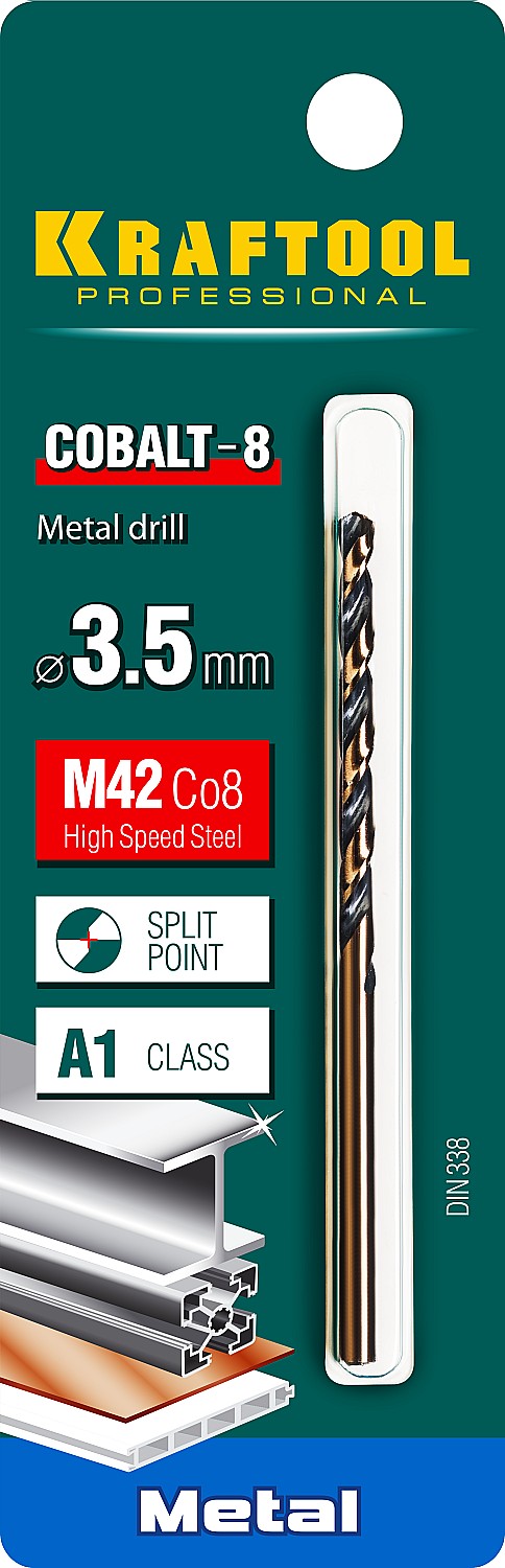 KRAFTOOL COBALT-8, 3.5 х 70 мм, сталь М42, HSS-Co(8%), сверло по металлу (29656-3.5)