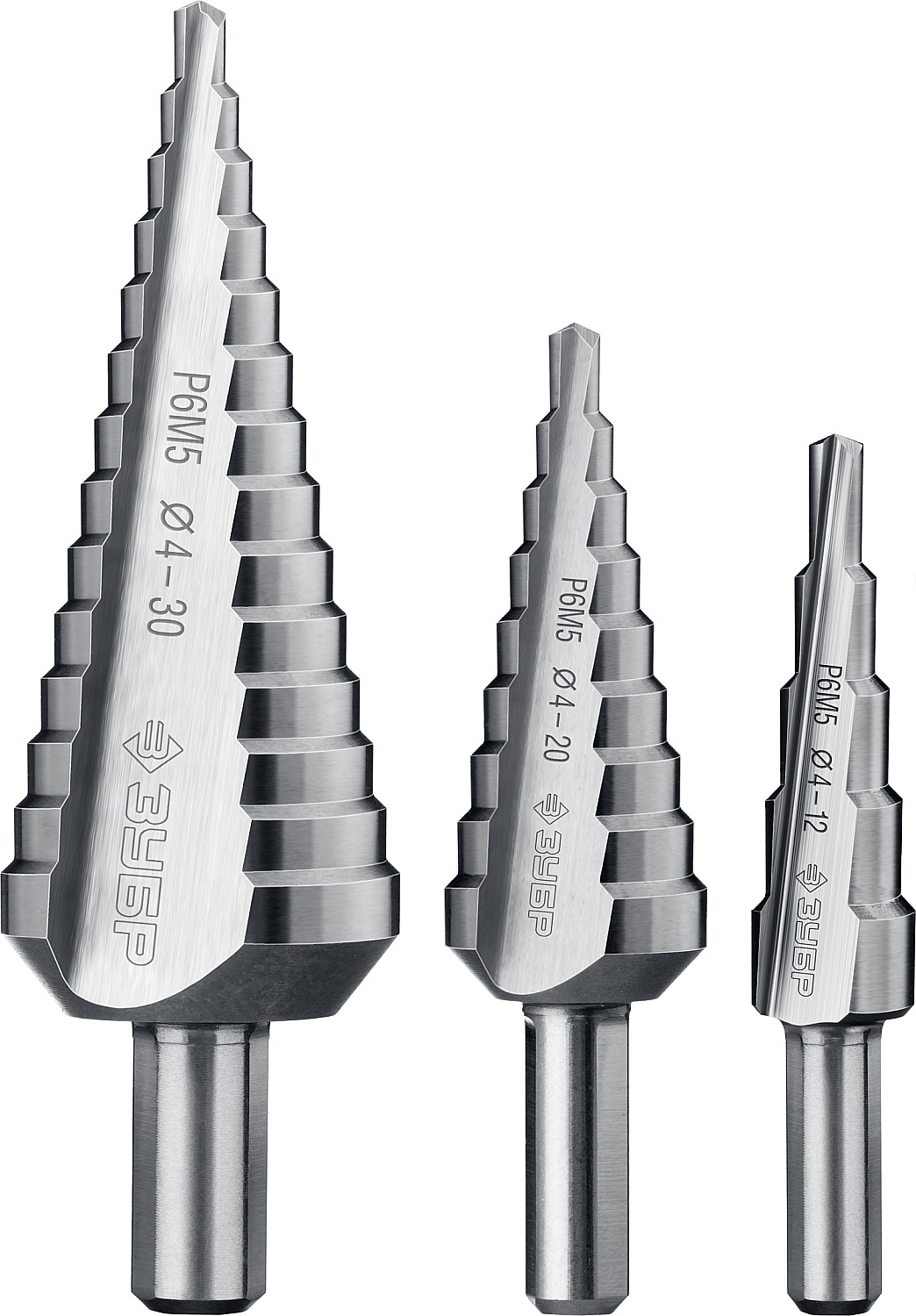 ЗУБР 4-30 мм, 3 шт, сталь Р6М5, набор ступенчатых сверл, Профессионал (29670-4-30-H3)