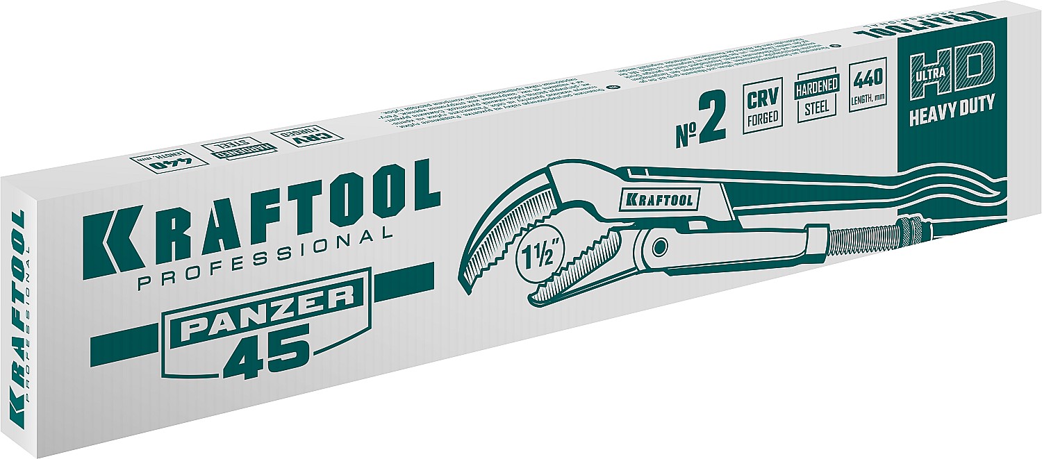 KRAFTOOL PANZER-45, №2, 1.5″, 440 мм, трубный ключ с изогнутыми губками (2735-15)