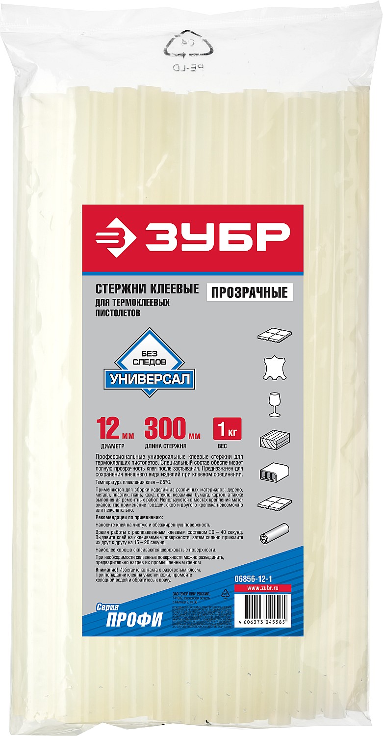 ЗУБР 11 х 300 мм, 34 шт, сверхпрочные прозрачные клеевые стержни, Профессионал (06856-12-1)