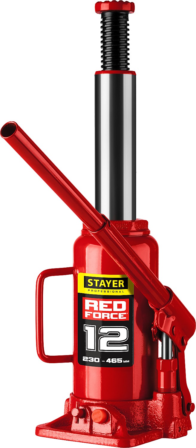 STAYER RED FORCE, 12 т, 230 - 465 мм, бутылочный гидравлический домкрат, Professional (43160-12)