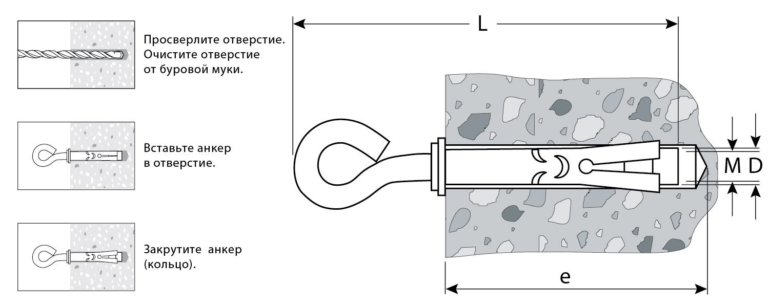 ЗУБР 10 х 60 мм, 40 шт, анкерный болт с кольцом, Профессионал (302392-10-060)