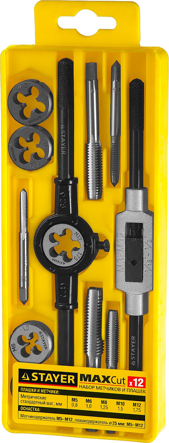 STAYER MaXCut, 12 предмета, набор метчиков и плашек (28012-H12)