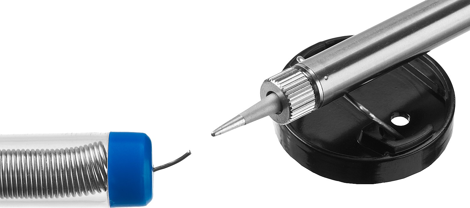 ЗУБР 40 Вт, в наборе: припой + подставка, 2к рукоятка, конус, керамический нагреватель, электропаяльник, Профессионал (55402-40)