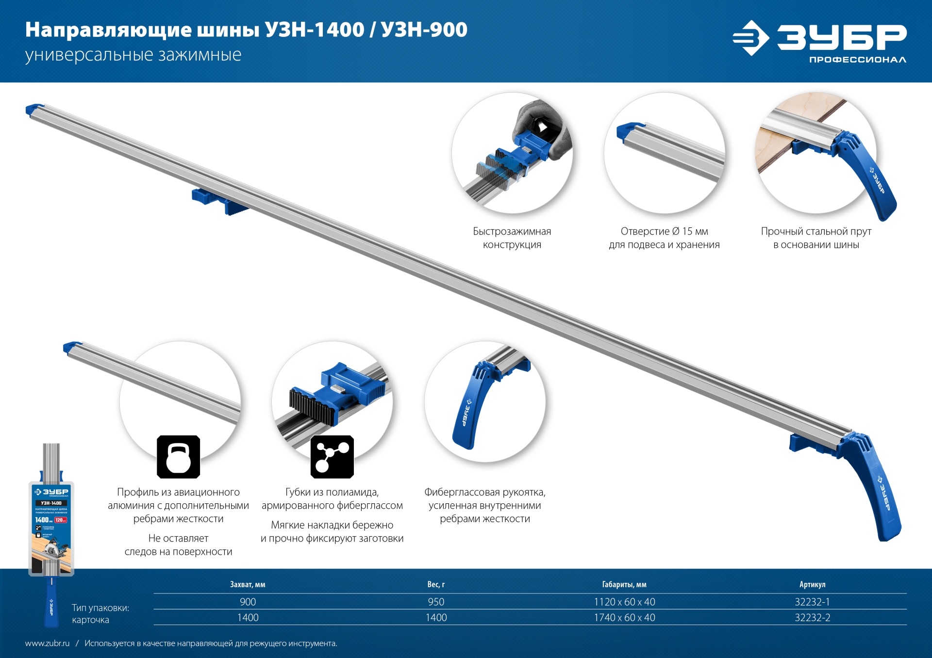 ЗУБР УЗН-140, 1400 мм, направляющая шина, Профессионал (32232-2)