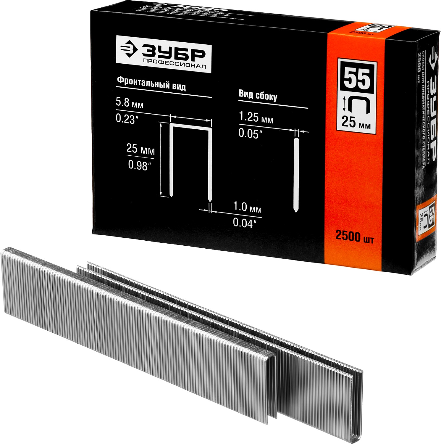 ЗУБР скобы тип 55 (90/C), 25 мм, калибр 18GA. 2500 шт. Профессионал (31855-25)