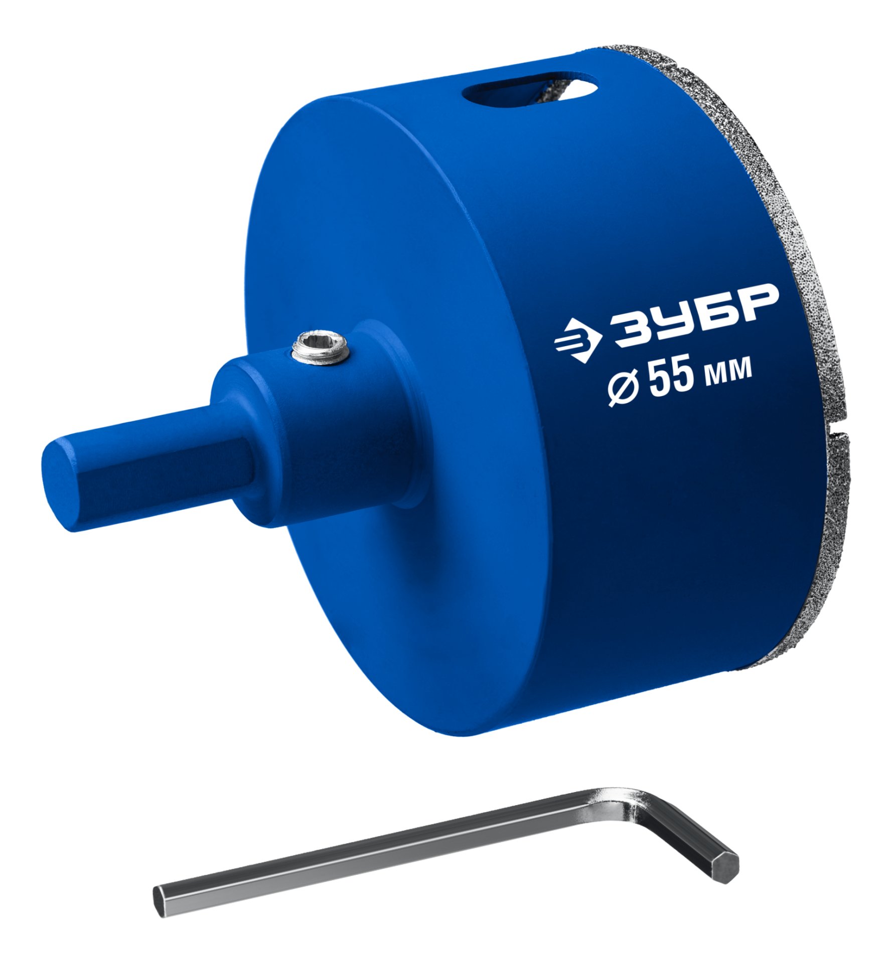 ЗУБР АГК d 55 мм (центр. сверло, трехгр. хвост, Р60), Алмазная коронка, Профессионал (29850-55)