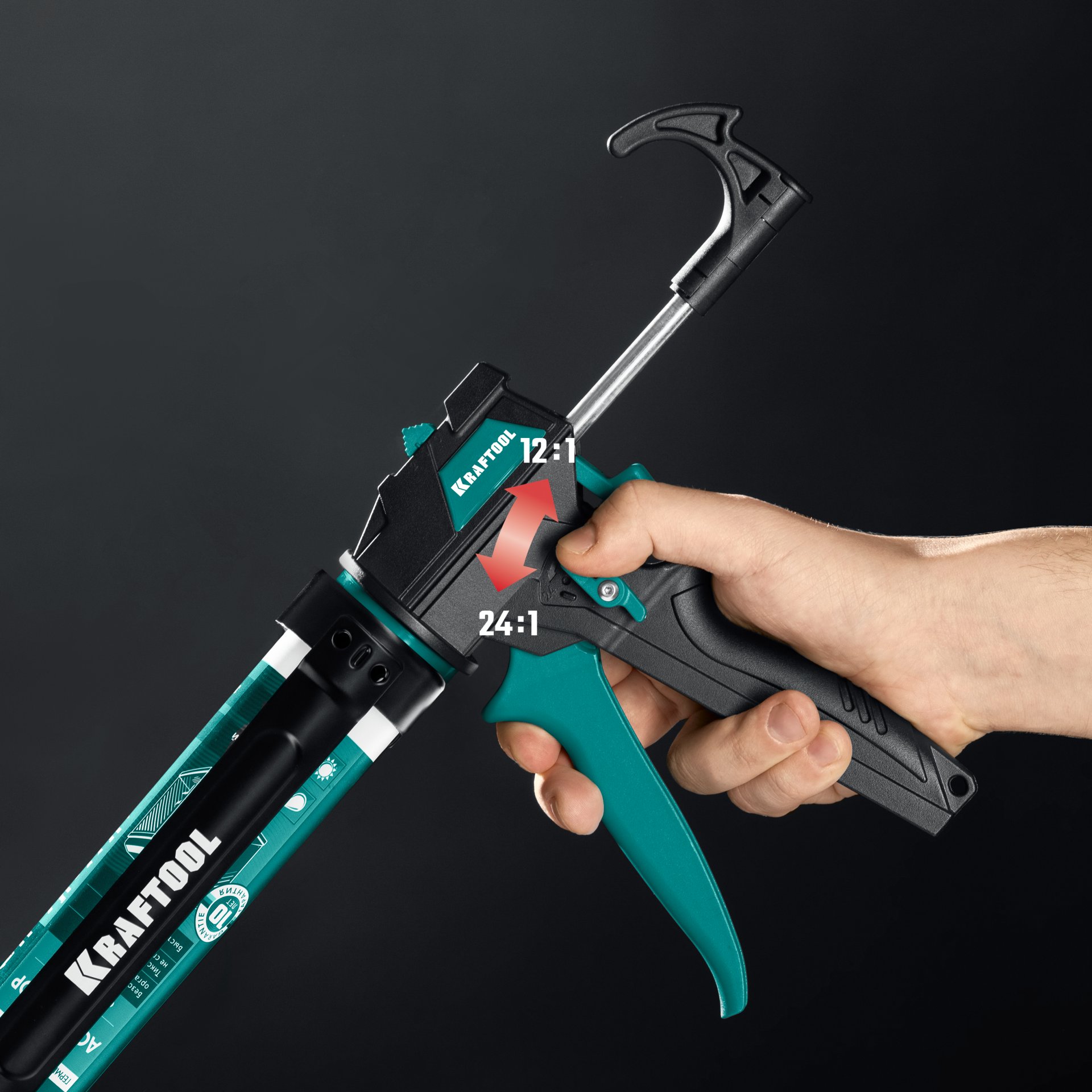 KRAFTOOL ULTRA 310 мл, вариативная антикапельная система, регулировка силы давления, усиленный cкелетный поворотный пистолет для герметика (06679)