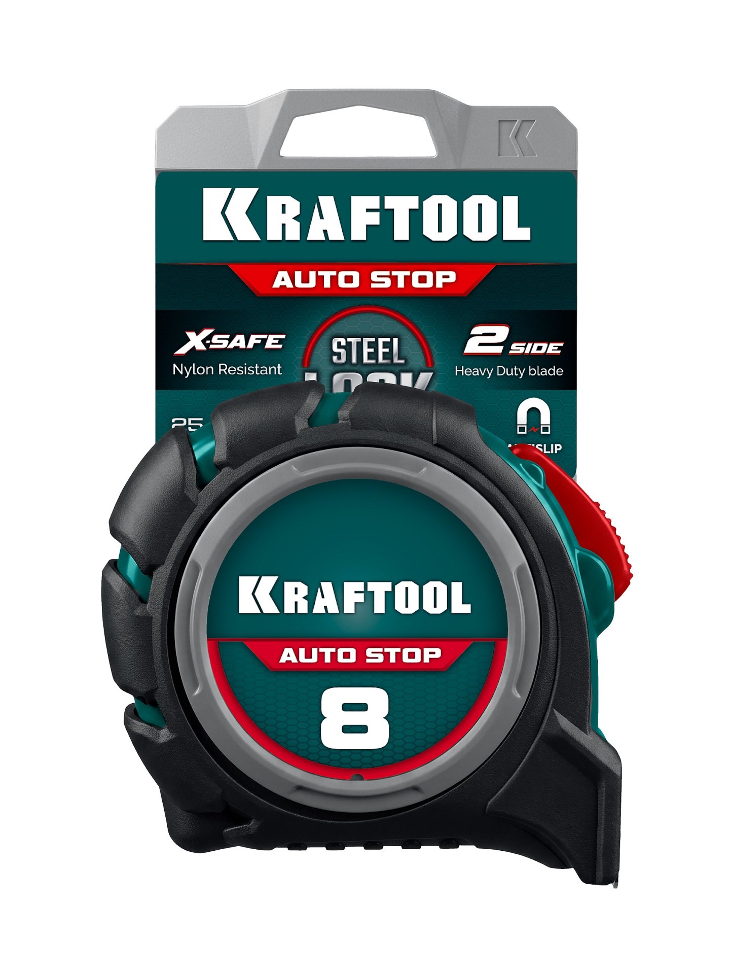 KRAFTOOL AutoStop 8м х 25мм, профессиональная рулетка с автостопом (3412-8-25)