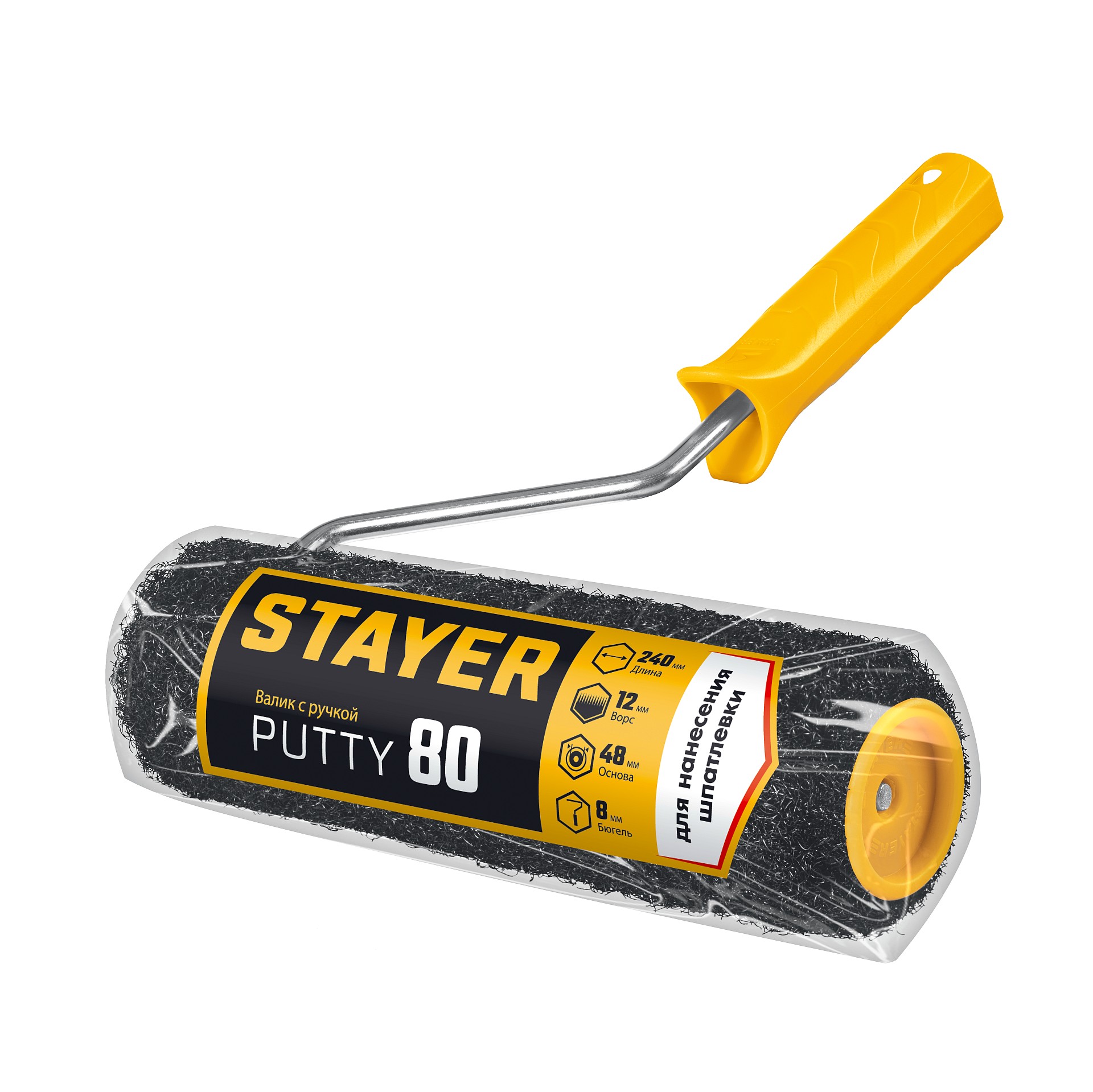 STAYER PUTTY 80 мм, 240 мм, 8 мм ручка, валик для шпатлевки, PROFESSIONAL (03642-24)