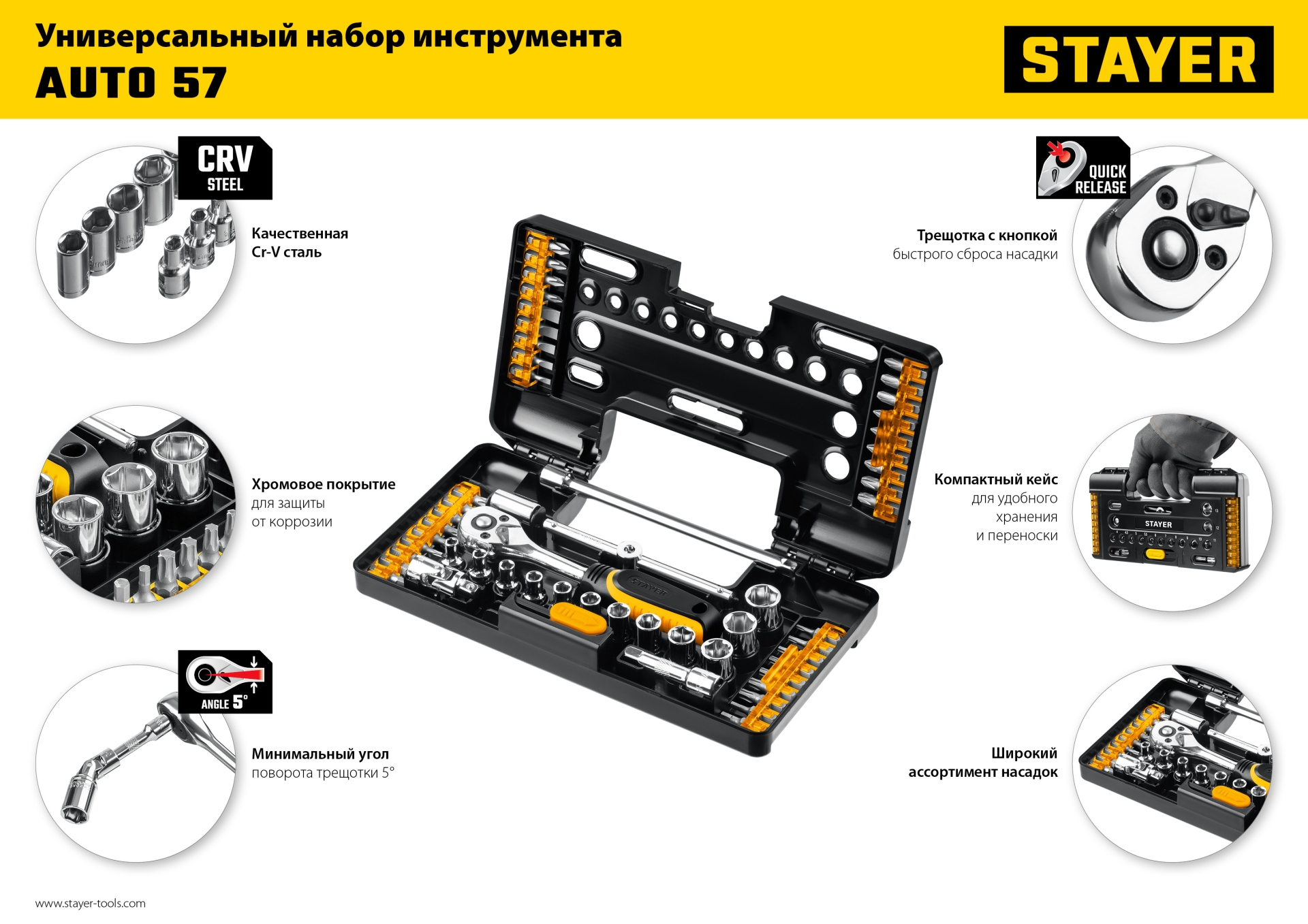 STAYER Auto 57, 57 шт, универсальный набор инструмента (27760-H57)
