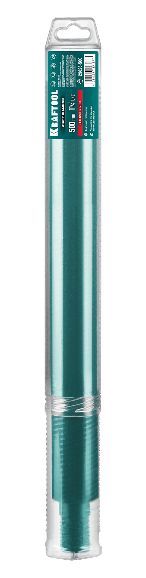 KRAFTOOL L500 мм, стальной, посадка 1 1/4″, Удлинитель для алмазных коронок (29826-500)