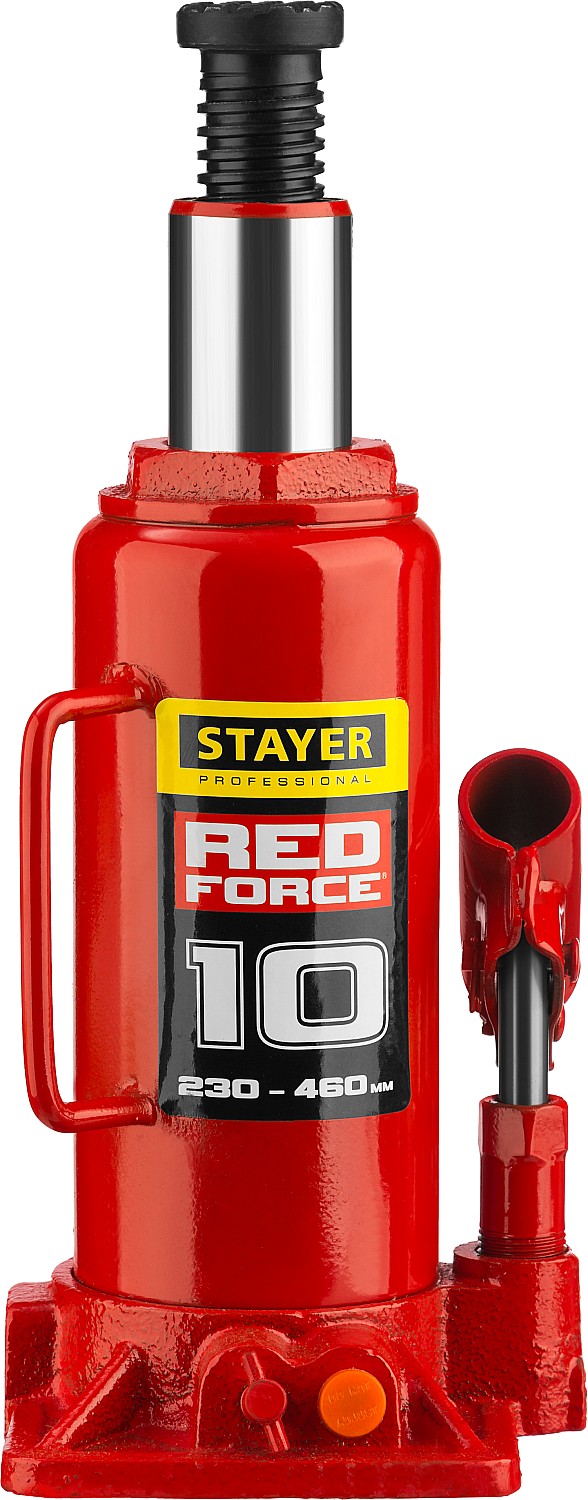 STAYER RED FORCE, 10 т, 230 - 460 мм, бутылочный гидравлический домкрат, Professional (43160-10)