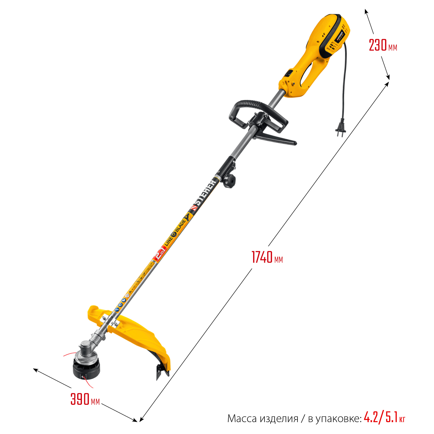 STEHER 1300 Вт, ш/с 38 см, сетевая коса (SEH-38-1300)