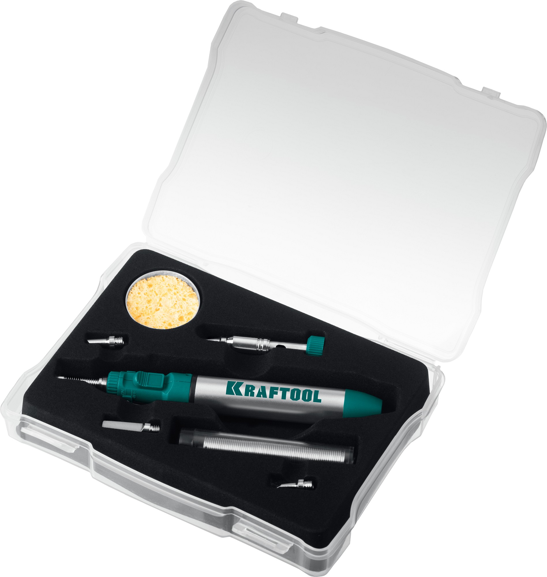 KRAFTOOL SolderGas, 70 B, 30 - 70 Вт, 1300°С, горелка, фен, набор 8 в 1, газовый паяльник (55504-H8)