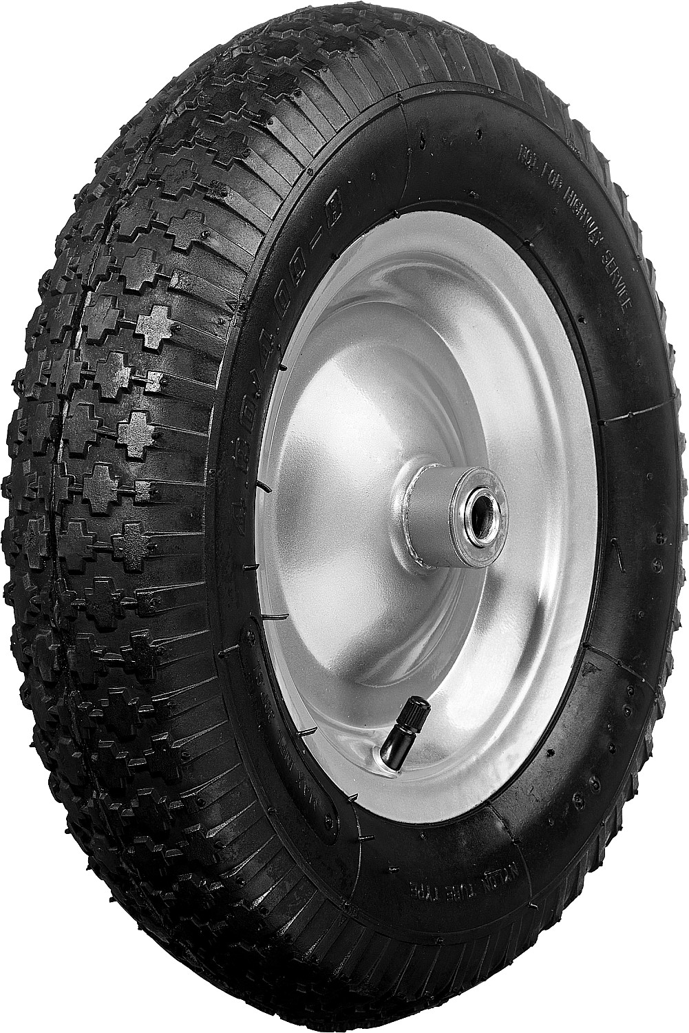 СИБИН СК-2, 4″ х 380 мм, для тачек (арт. 39904, 39996), стальной диск, подшипник - 16 мм, пневматическое колесо (39910-2)