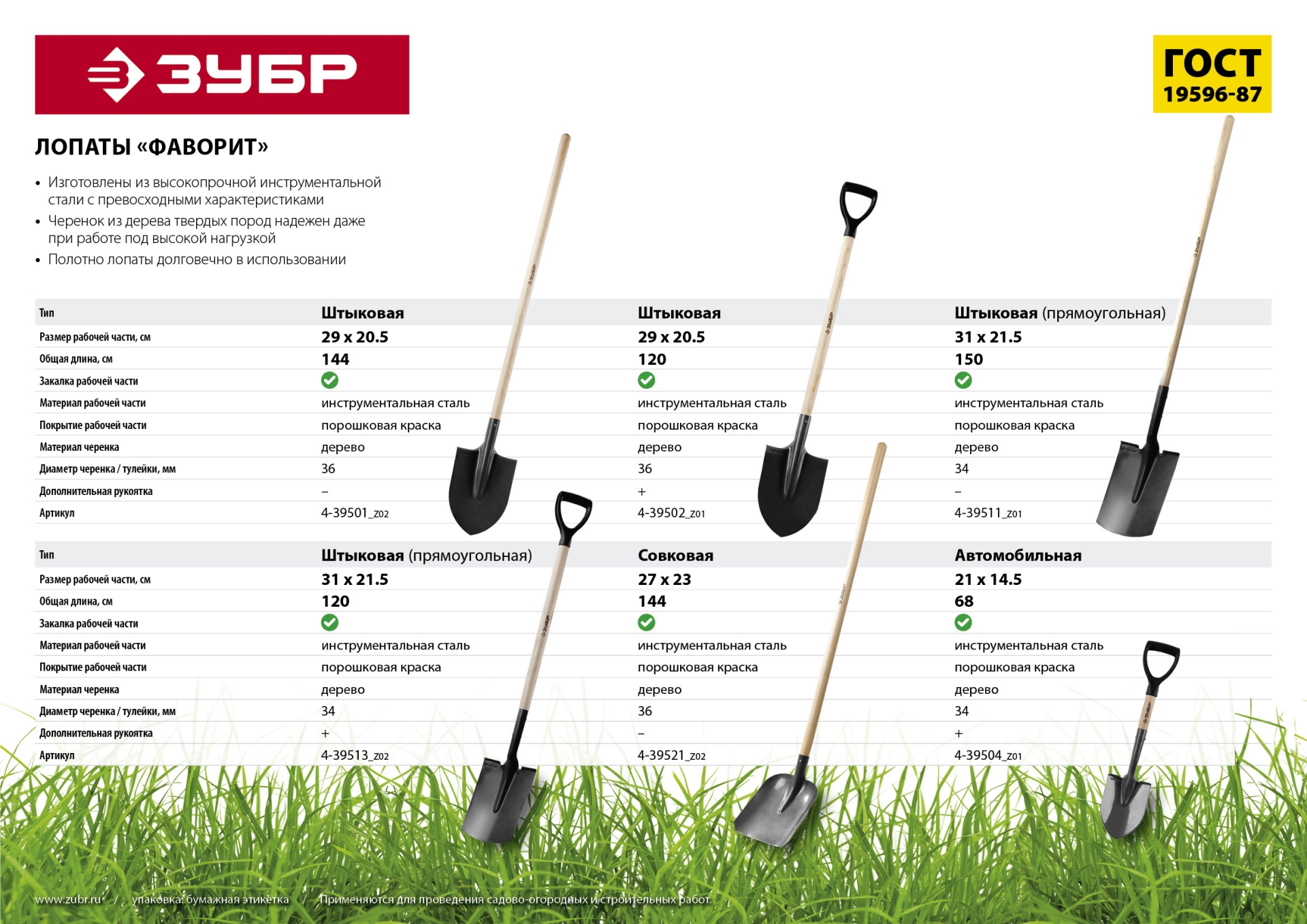 ЗУБР Фаворит, 145 см, деревянный лакированный черенок в/с, совковая лопата, тип ЛСП, закаленное полотно, Профессионал (4-39521)