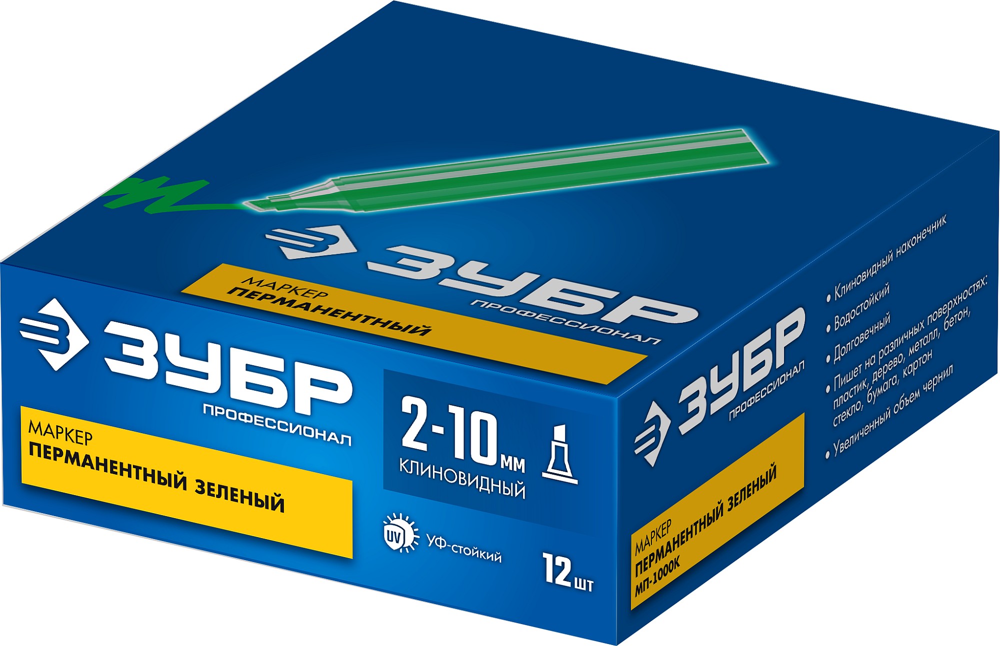 ЗУБР МП-1000К зеленый, 2-10 мм, клиновидный перманентный маркер (06333-4)