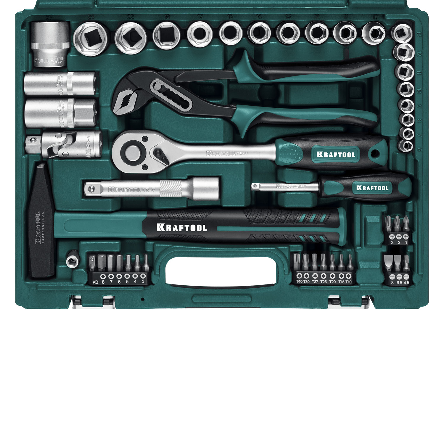 KRAFTOOL EXTREM-66, 66 предм., (1/2″+1/4″), универсальный набор инструмента (27976-H66)