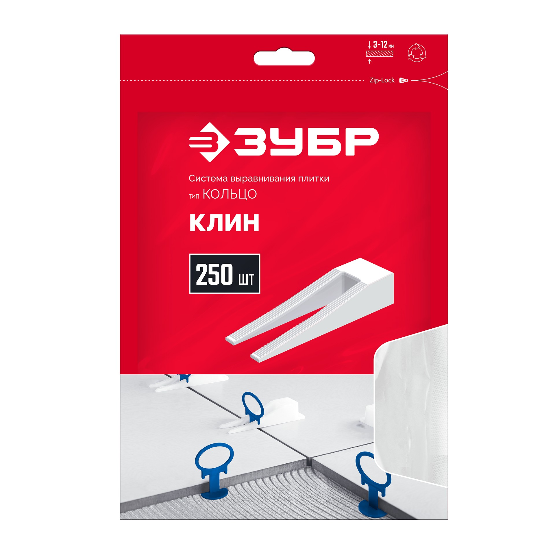 ЗУБР СВП КОЛЬЦО, клин 250 шт, система выравнивания плитки (3387-250)